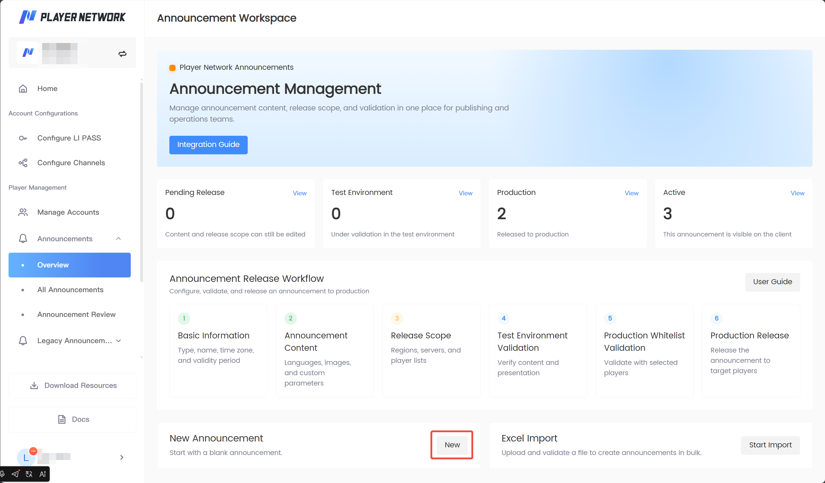 Image: Create announcement from overview