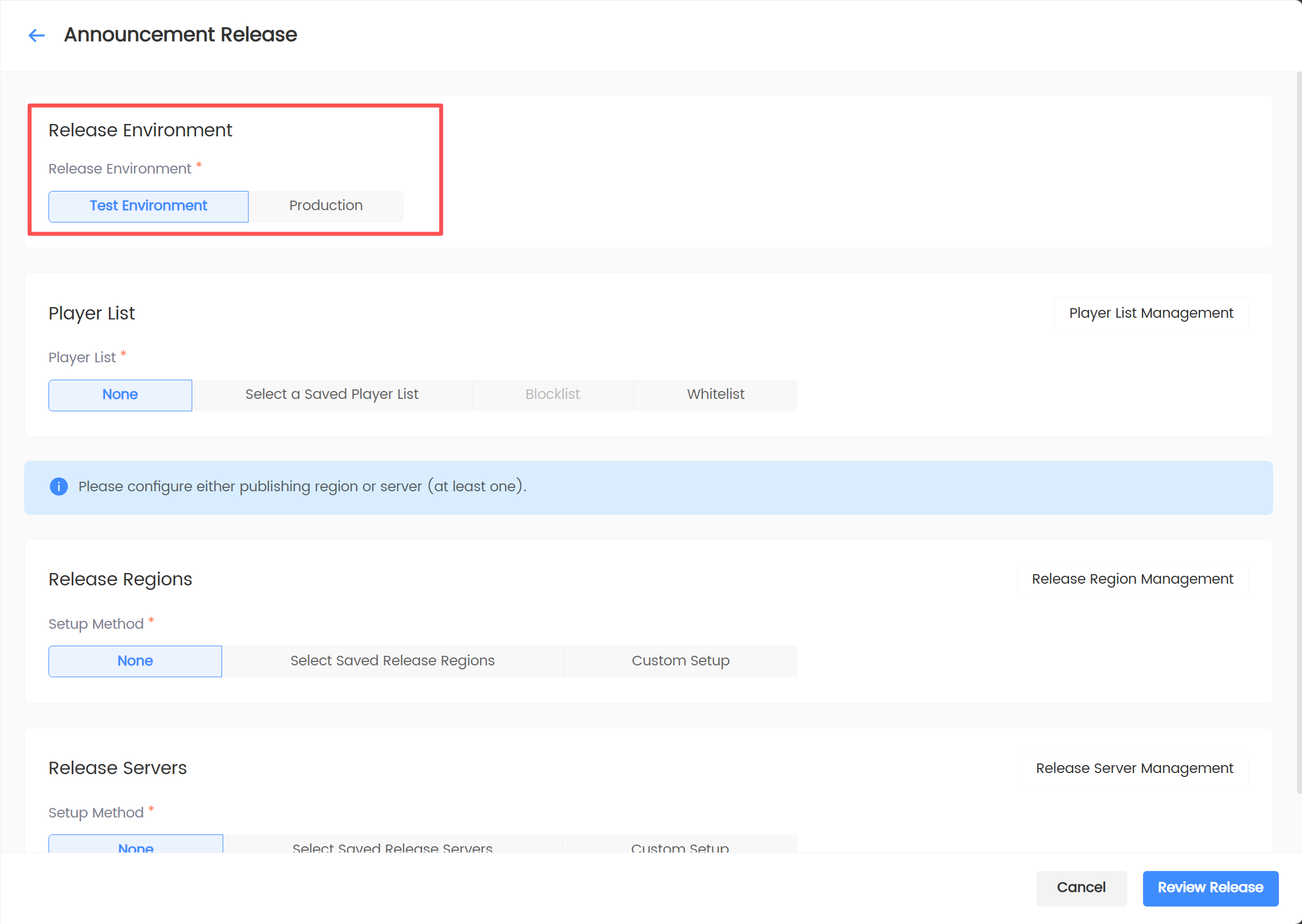 Image: Select publish environment