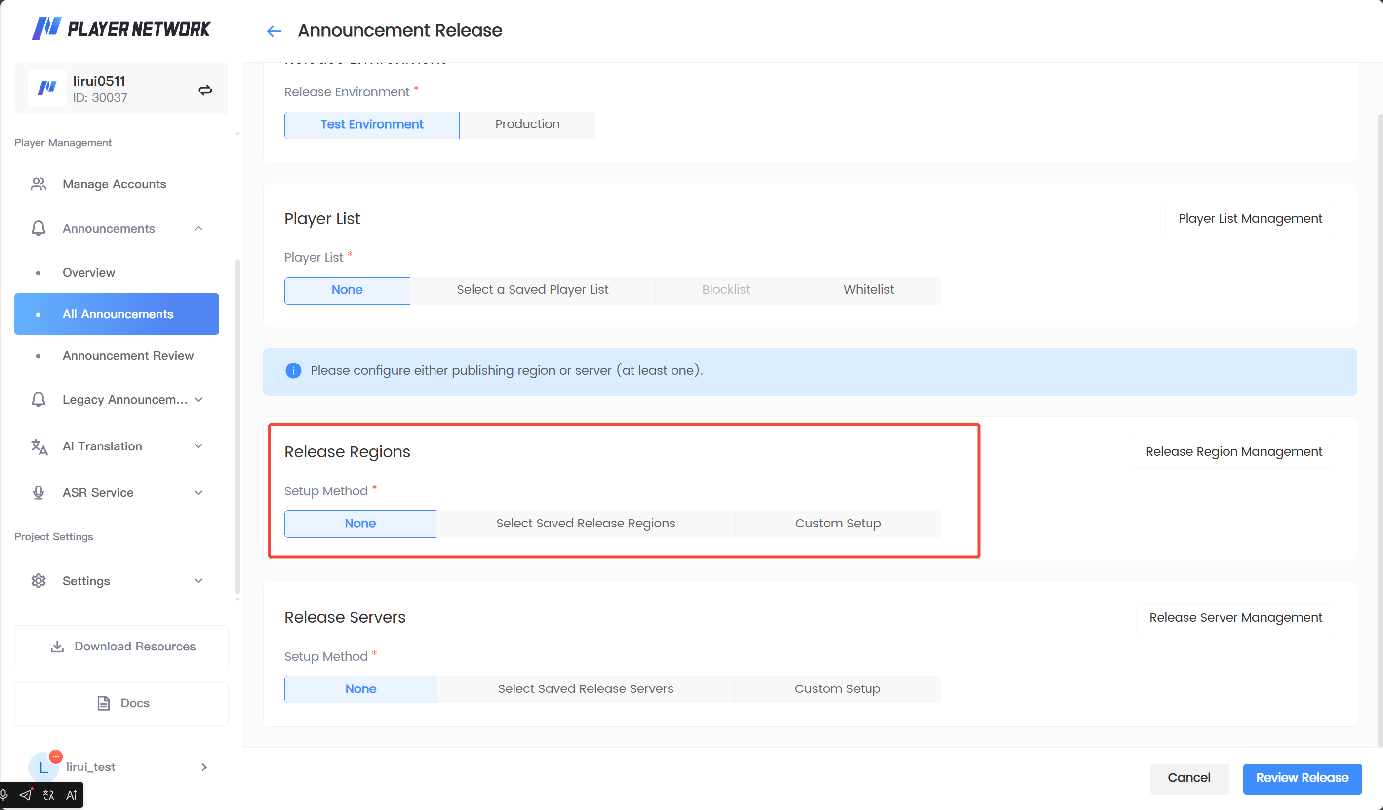 Image: Configure publish region