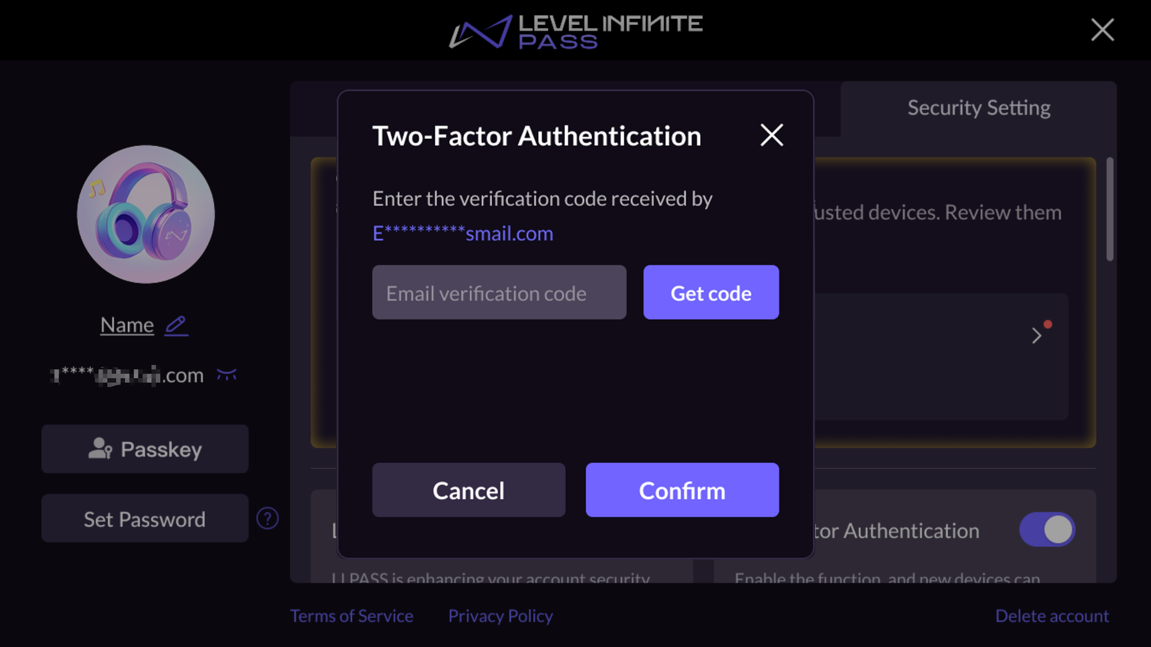 Account center Security