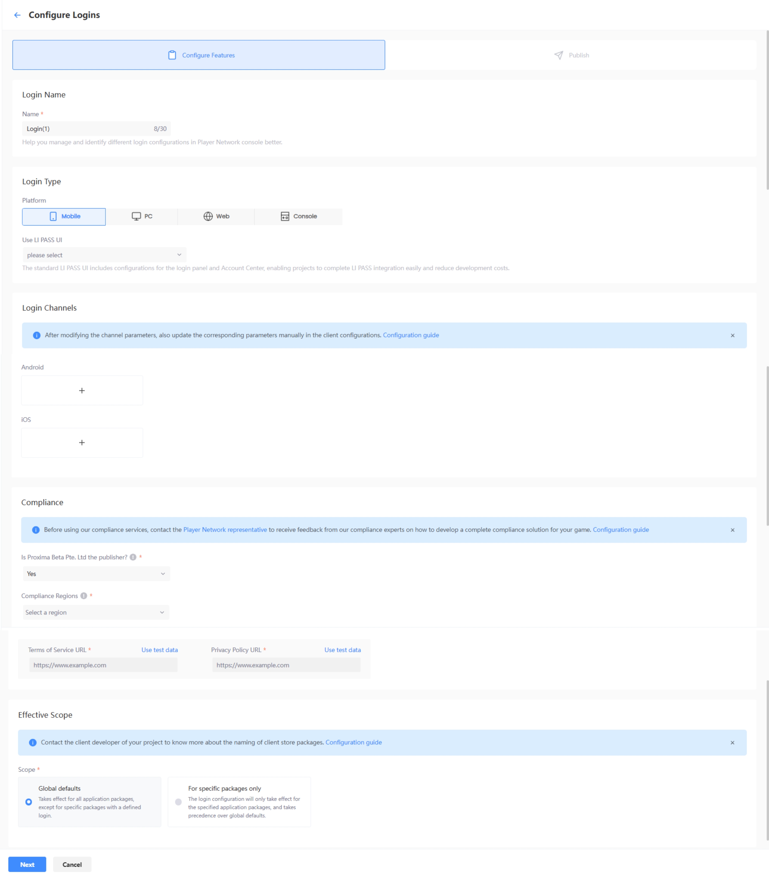 Configure Features