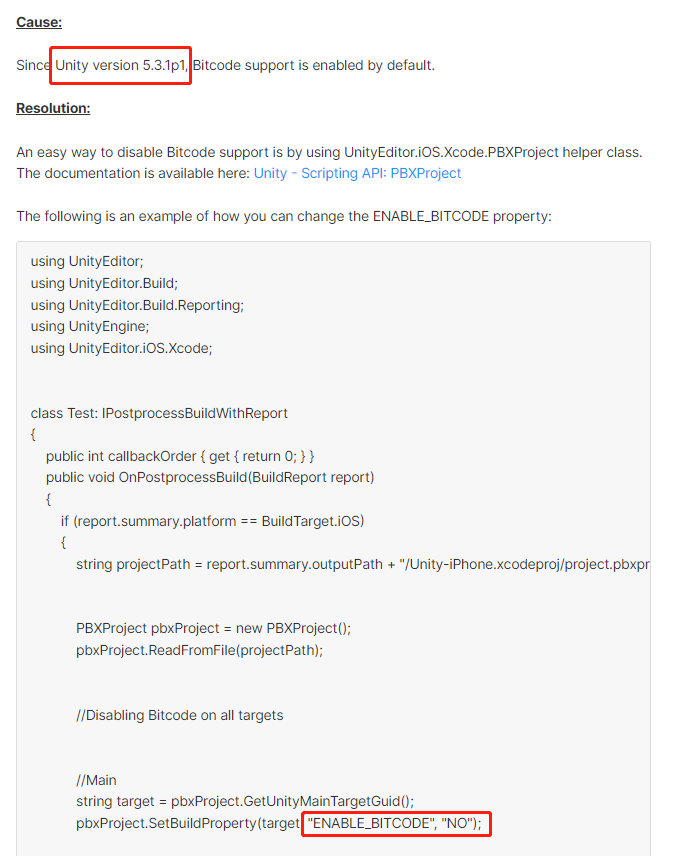 Image: Unity disables bitcode
