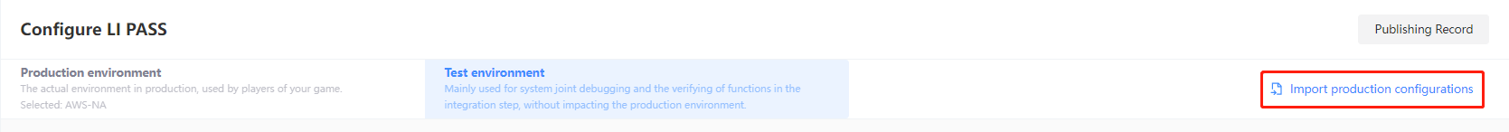 Import test configurations