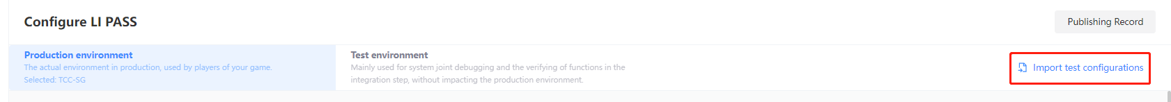 Import production configurations