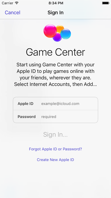Image：Game Center login 2