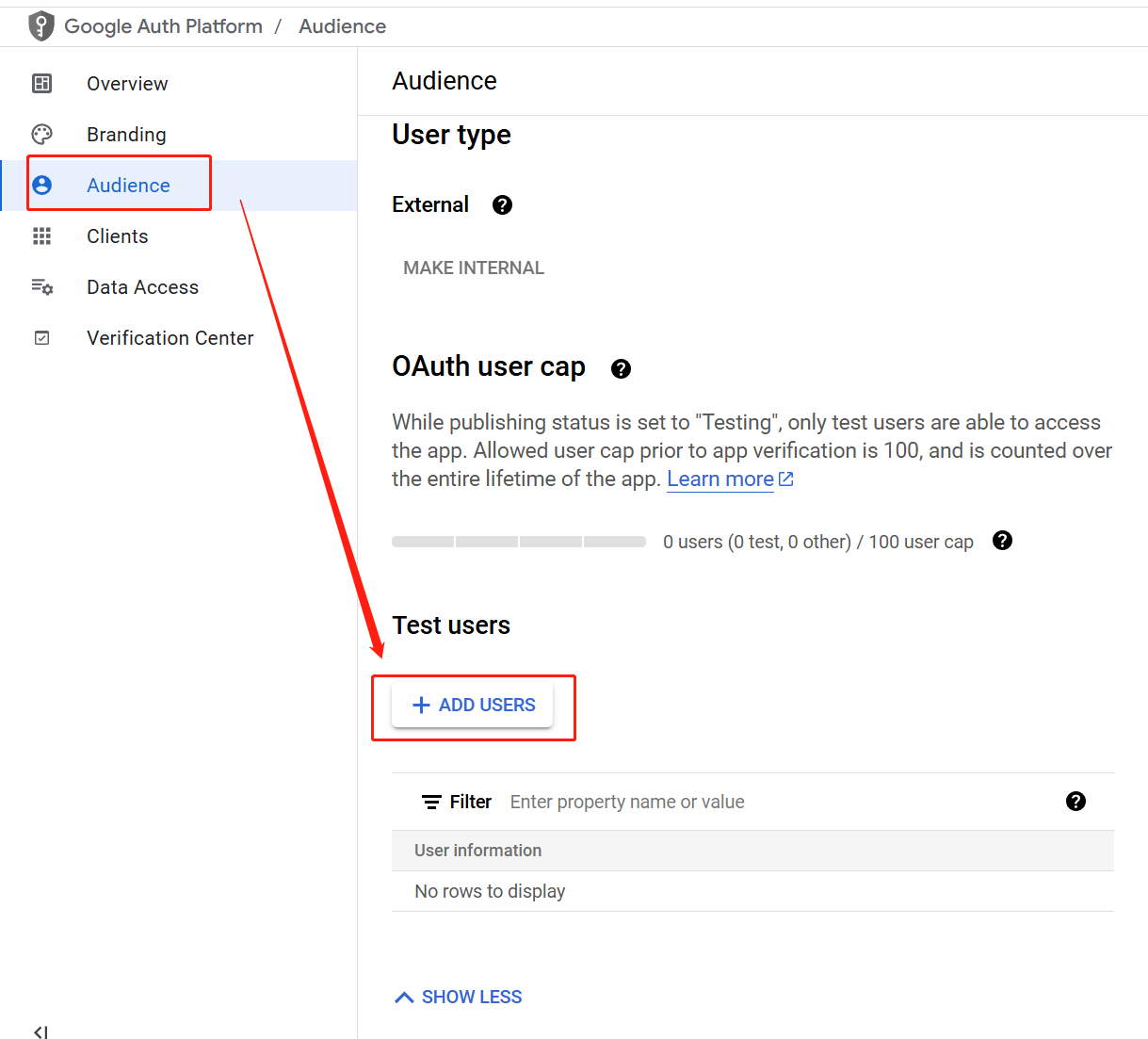 Image, add test users