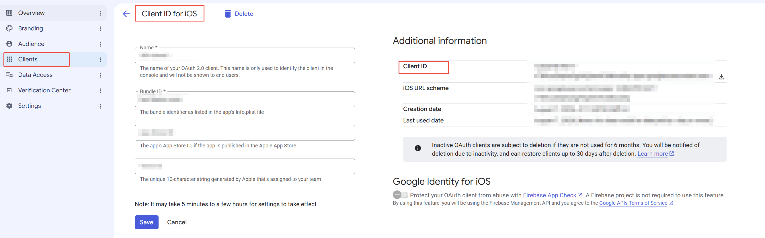 Image: Google, Web client details