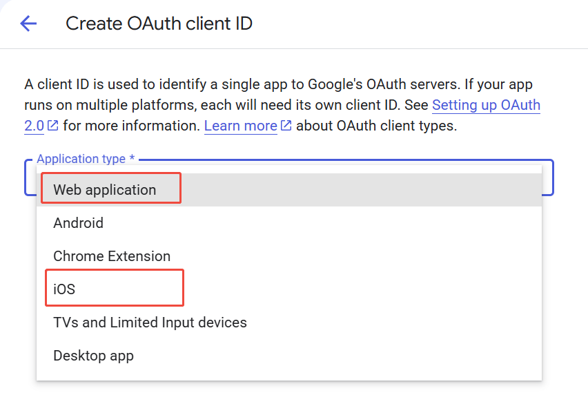 Image: Google, create iOS and Web clients