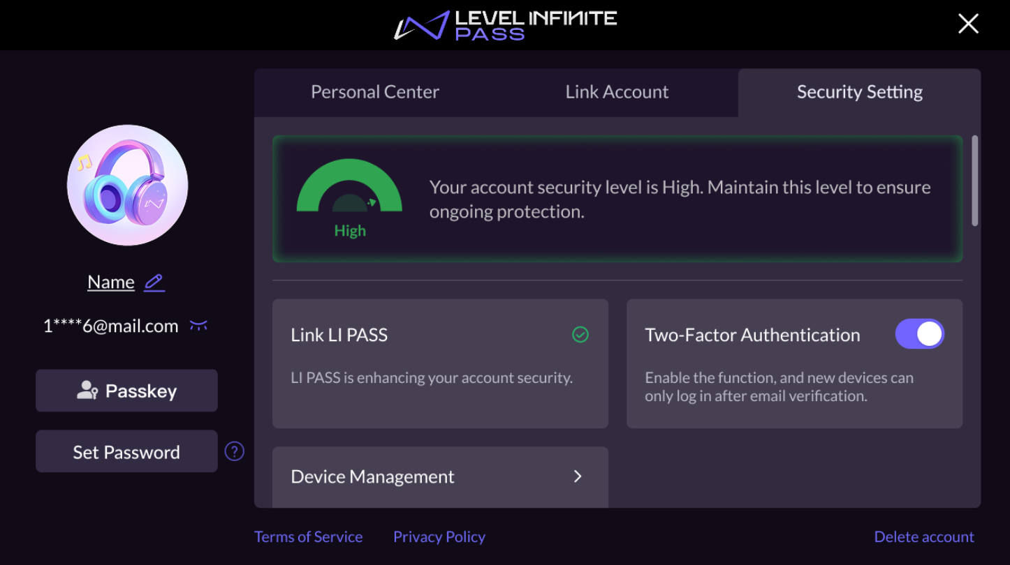 Account center Security